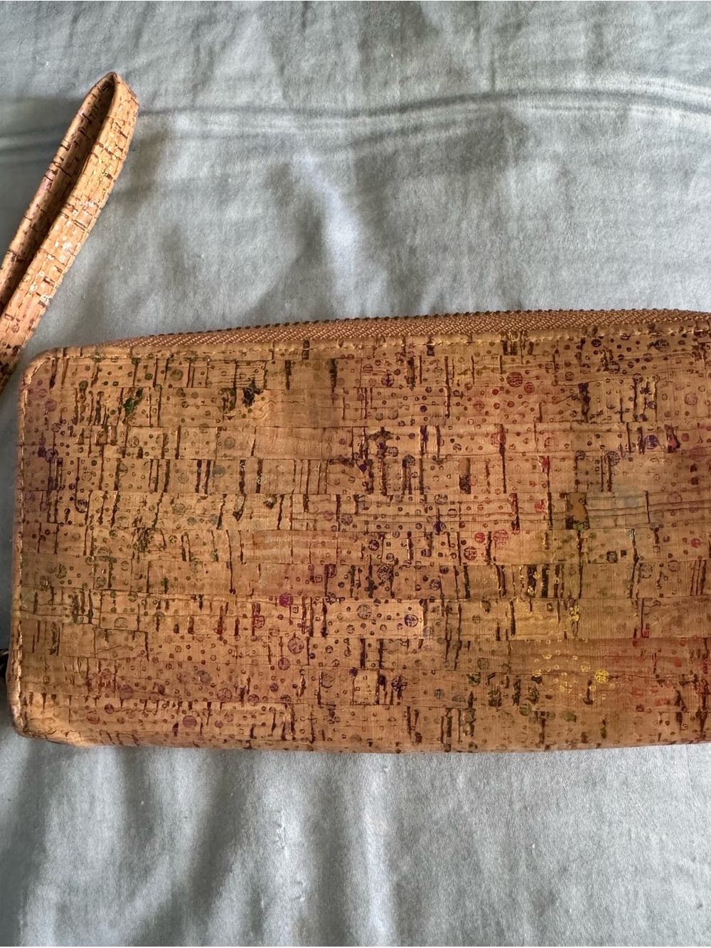 Cork Wristlet Clutch in Tan with Subtle Multicolor Accents